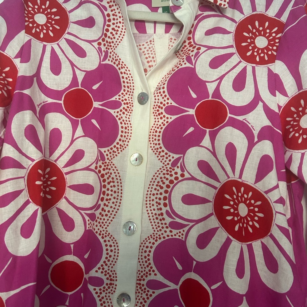 Farm Rio Vibrant Pink and Red Floral Shirt - Picture 3 of 4